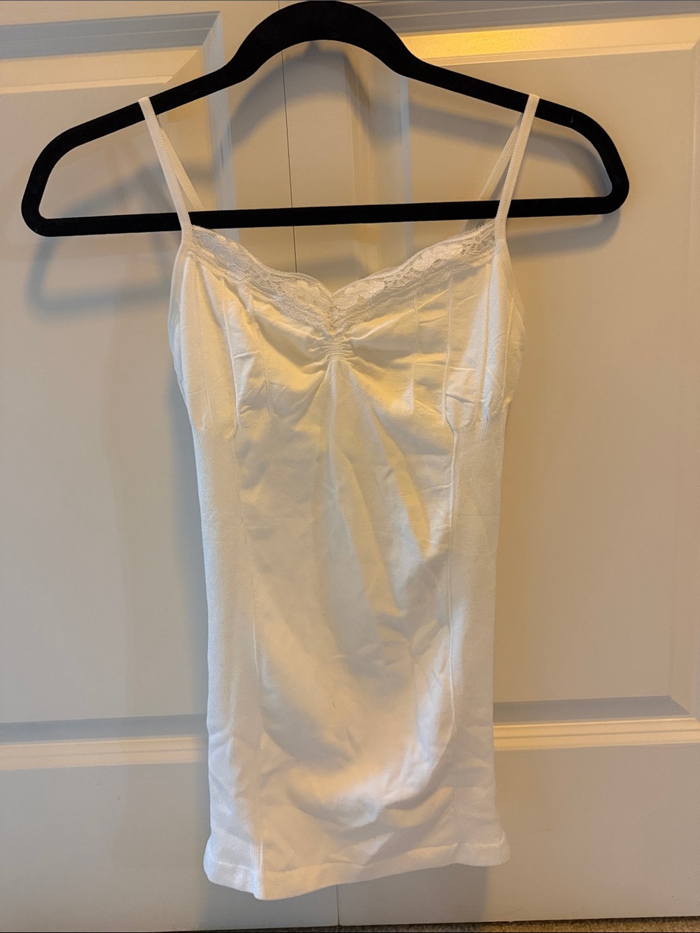 Women's White Lace-Trim Camisole Tank Top Built In Bra BRAND NEW